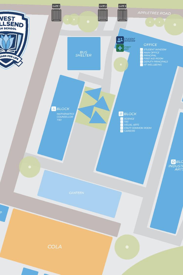 A sit map of wwhs with boxes to indicate buildings and grounds