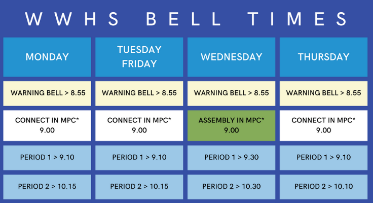 An image of our bell times document showing times
