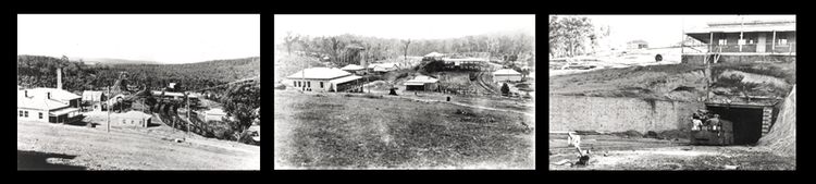 Three images of rhondda mine on a black background