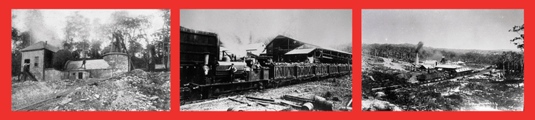Three images of seaham mine on a red background